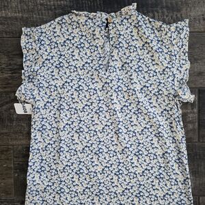 #408 SHEIN Blue and Yellow Floral Short Sleeve Top